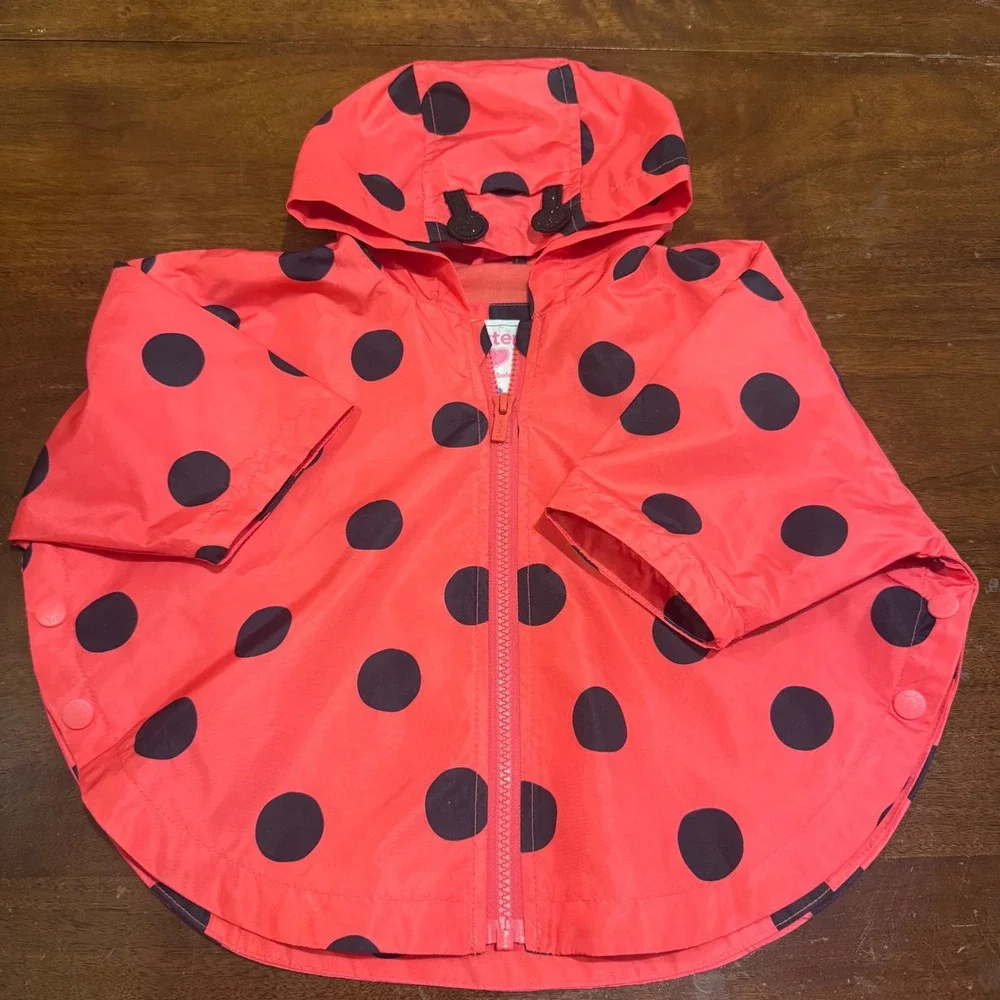Carters Baby Girls Red Ladybug Polka Dot Hooded Rain Poncho Jacket‎ 12M
